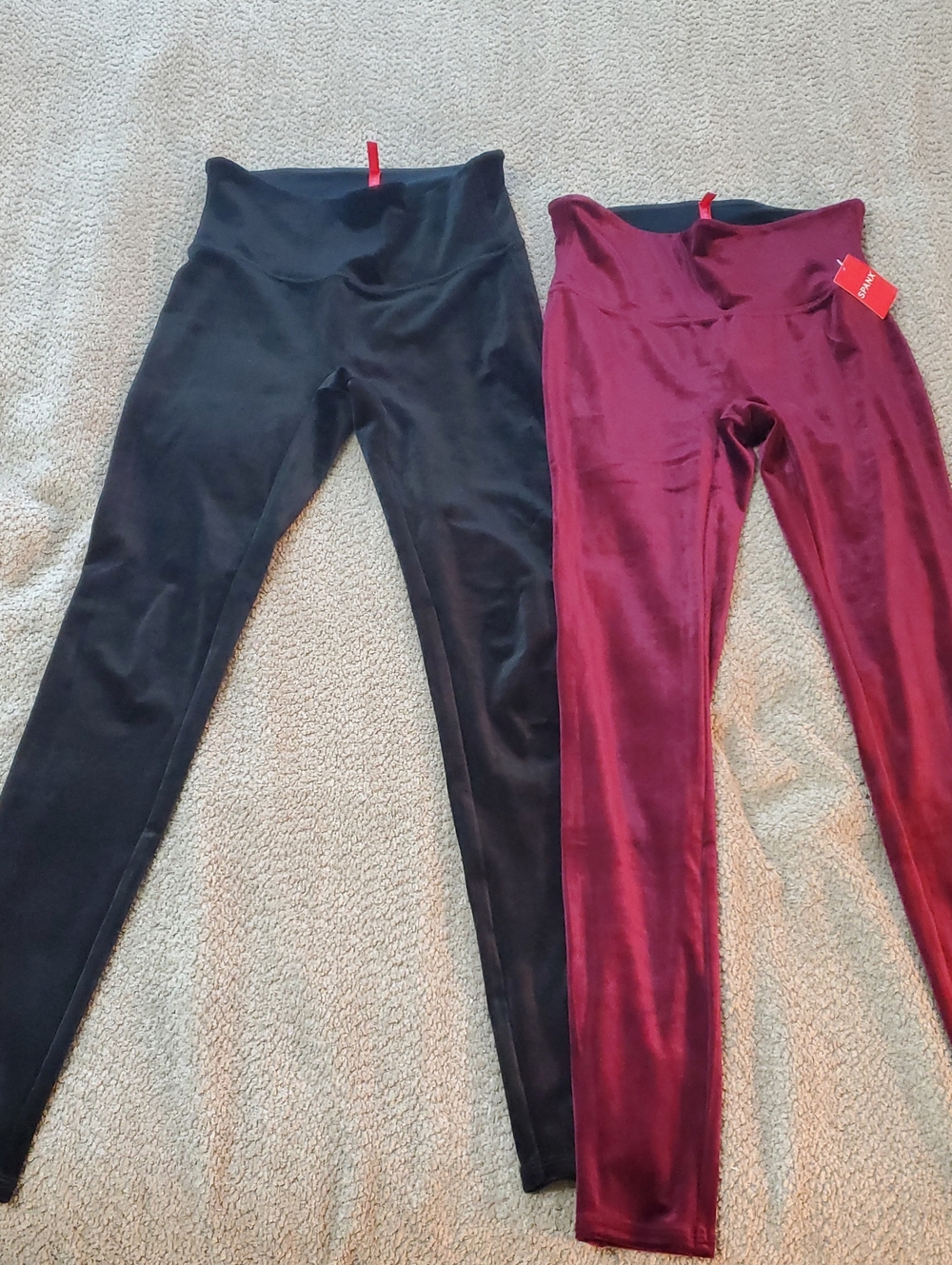SPANX High-Waist Velvet Leggings in Black and Burgundy